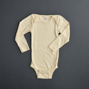 Baby Bodysuit Long Sleeve - Organic Wool/Silk - Natural (0-3yrs)