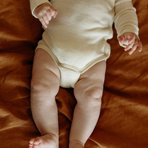 Baby Bodysuit - Organic Wool/Silk - Kimono style (0-12m)