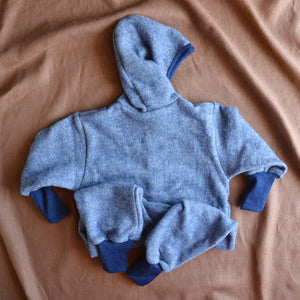 Hooded Overalls - Organic Wool/Cotton Fleece - Blue Melange (6m-3y)