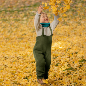 Knitted Dungarees - Organic Merino Wool - Olive (3-4y) *Retired Colour