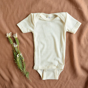 Baby Body Short Sleeve in Merino/Silk - Natural (12-24m) *Returning Spring