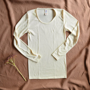 Women's Organic Merino Wool & Silk Long Sleeve Top - Natural