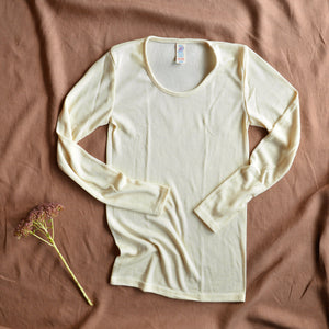 Women's Organic Merino Wool & Silk Long Sleeve Top - Natural
