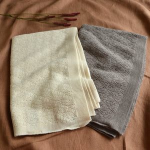 Merino Wool Pointelle Baby Blanket - Beige Melange (80x100cm)