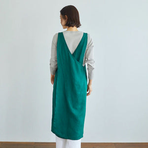 Women's Linen Cross Over Apron Dress - Natural