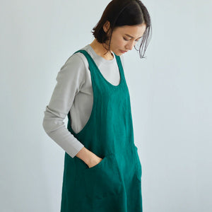 Women's Linen Cross Over Apron Dress - Natural