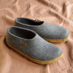 Unisex Wool Felt Moccasin with Leather Sole - Anthracite (36-46)