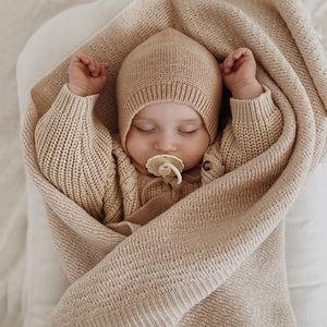 Hvid Dora Thick Rib Knit Baby Blanket - 100% Merino Wool - Oat (75x100cm)