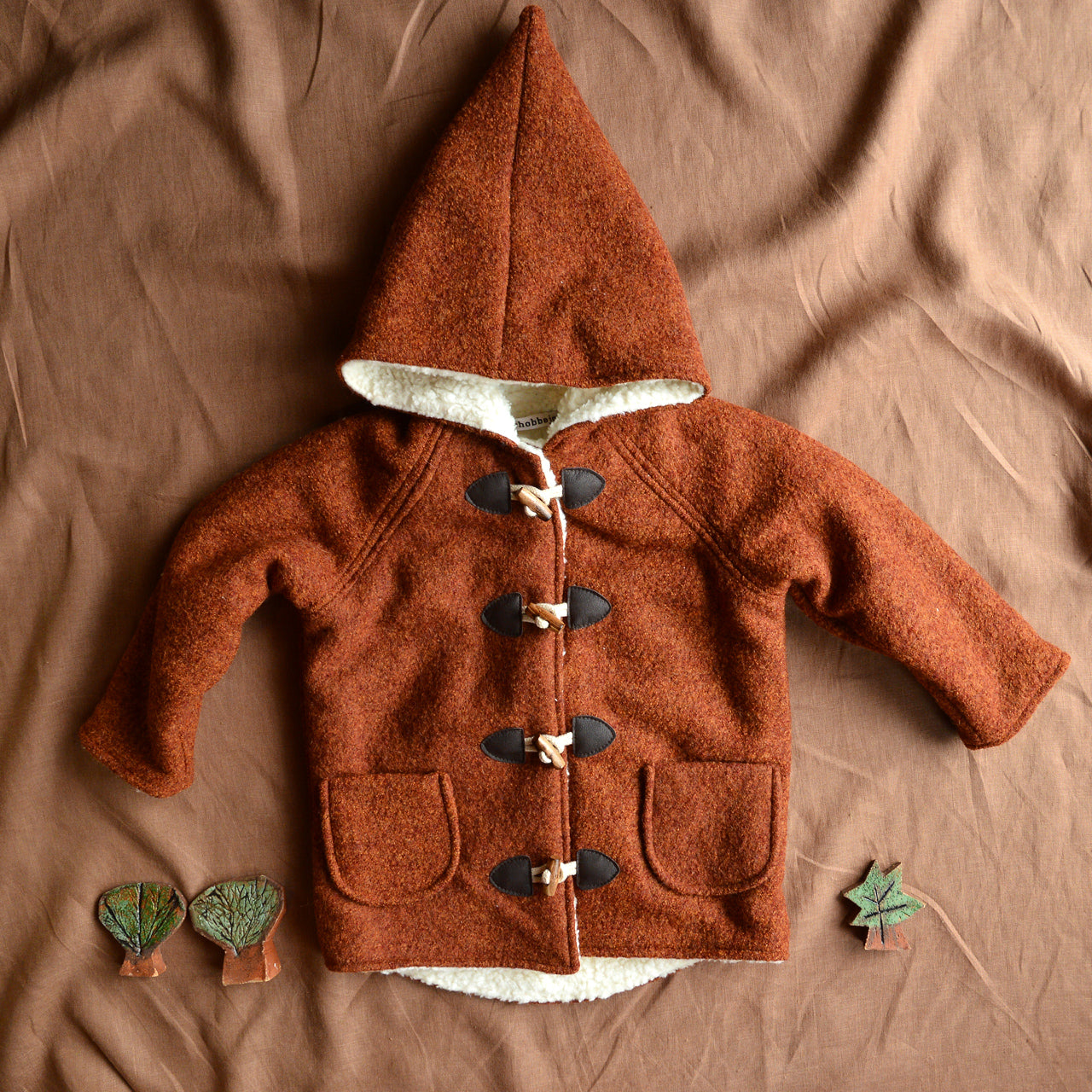 Winter Wool Coat with Pixie Hood -  Autumn Leaves (2-3y) *Last One!