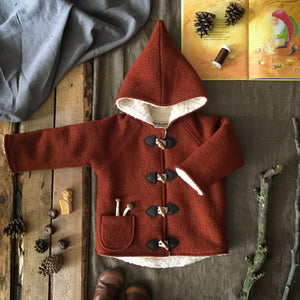 Winter Wool Coat with Pixie Hood -  Autumn Leaves (2-3y) *Last One!
