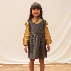 Nora Pinafore Dress in 100% Linen  - Sienna (3-10y)