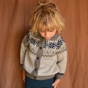 Islandia Cardigan in Baby Alpaca - Grey/Navy (6m-4y) *Returning 2026