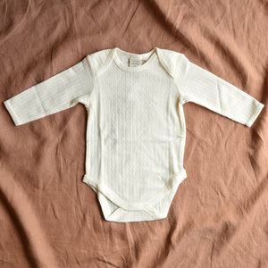 Baby Body Long Sleeve 100% Merino - Pointelle Natural (0-2y)