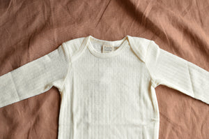 Baby Body Long Sleeve 100% Merino - Pointelle Natural (0-2y)