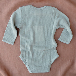 Pointelle Baby Body Long Sleeve 100% Merino - Seedling (3-6m) *Last One!