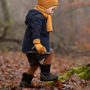 Ribbed Footless Tights in Organic Merino/Cotton - Denim (4-6y) *Last Pair