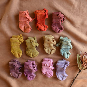 Plant Dyed Newborn Wool Baby Socks with Ties (0-3m) *Returning 2026