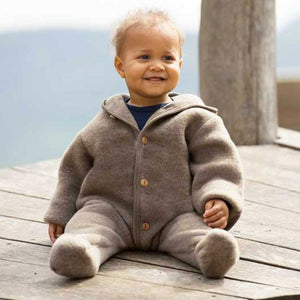 Hooded Baby Overall - 100% Organic Wool Fleece - Sand (12-24m) *Last One!