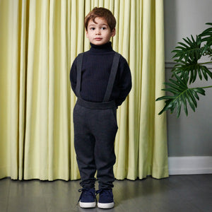Kids Merino Pants with Removable Braces - Charcoal (2-3y) *PRE-LOVED