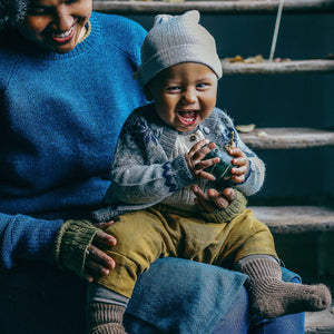 Islandia Cardigan in Baby Alpaca - Grey/Navy (6m-4y) *Returning 2026