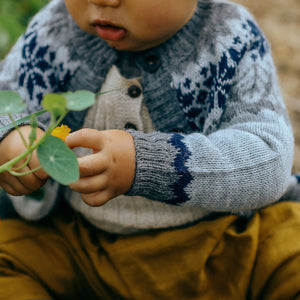 Islandia Cardigan in Baby Alpaca - Grey/Navy (6m-4y) *Returning 2026