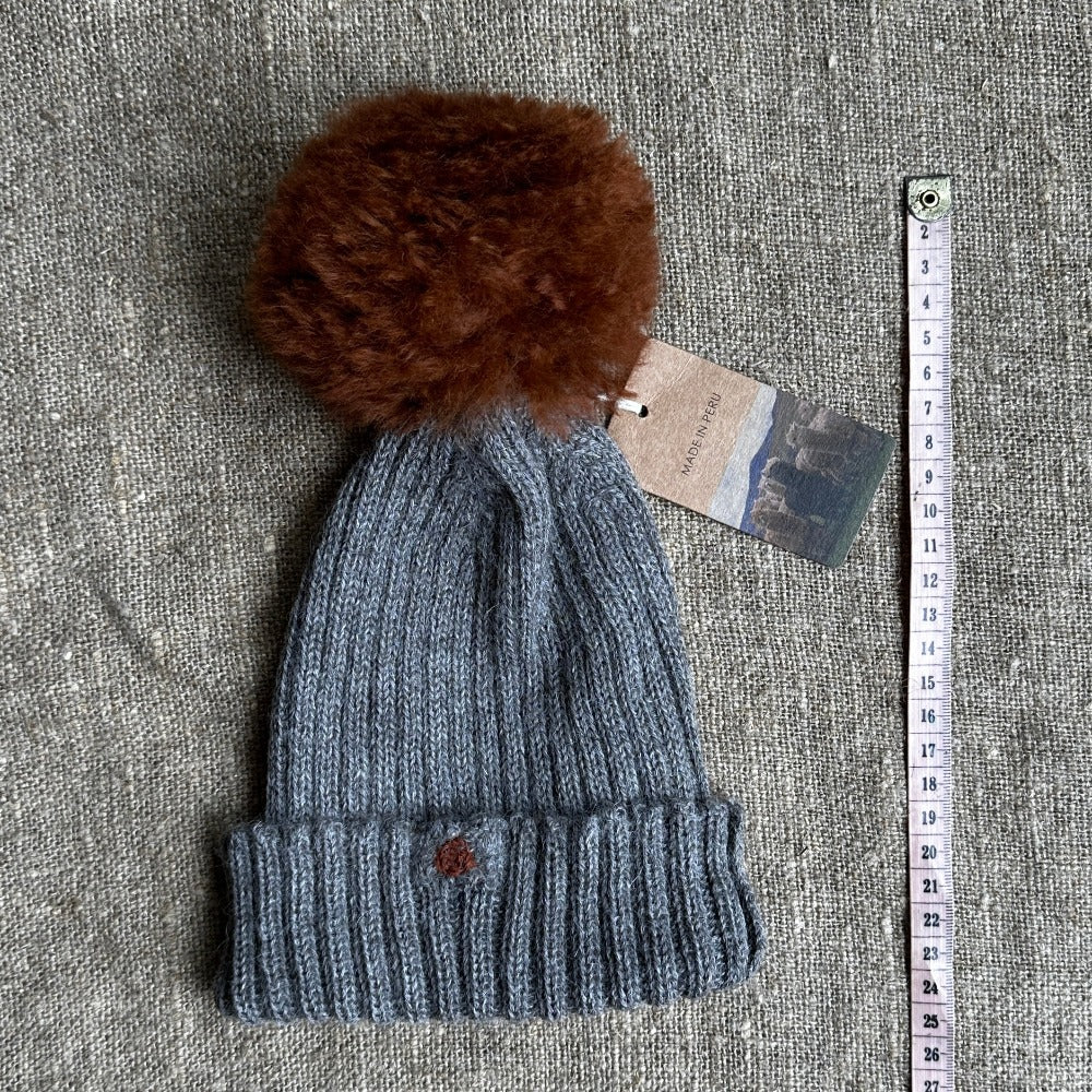Pom-Pom Beanie in Baby Alpaca (5y-Adult) - NEW/MENDED