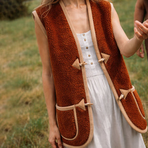 Women's Fleece Alpen Vest - 100% Wool - Caramel