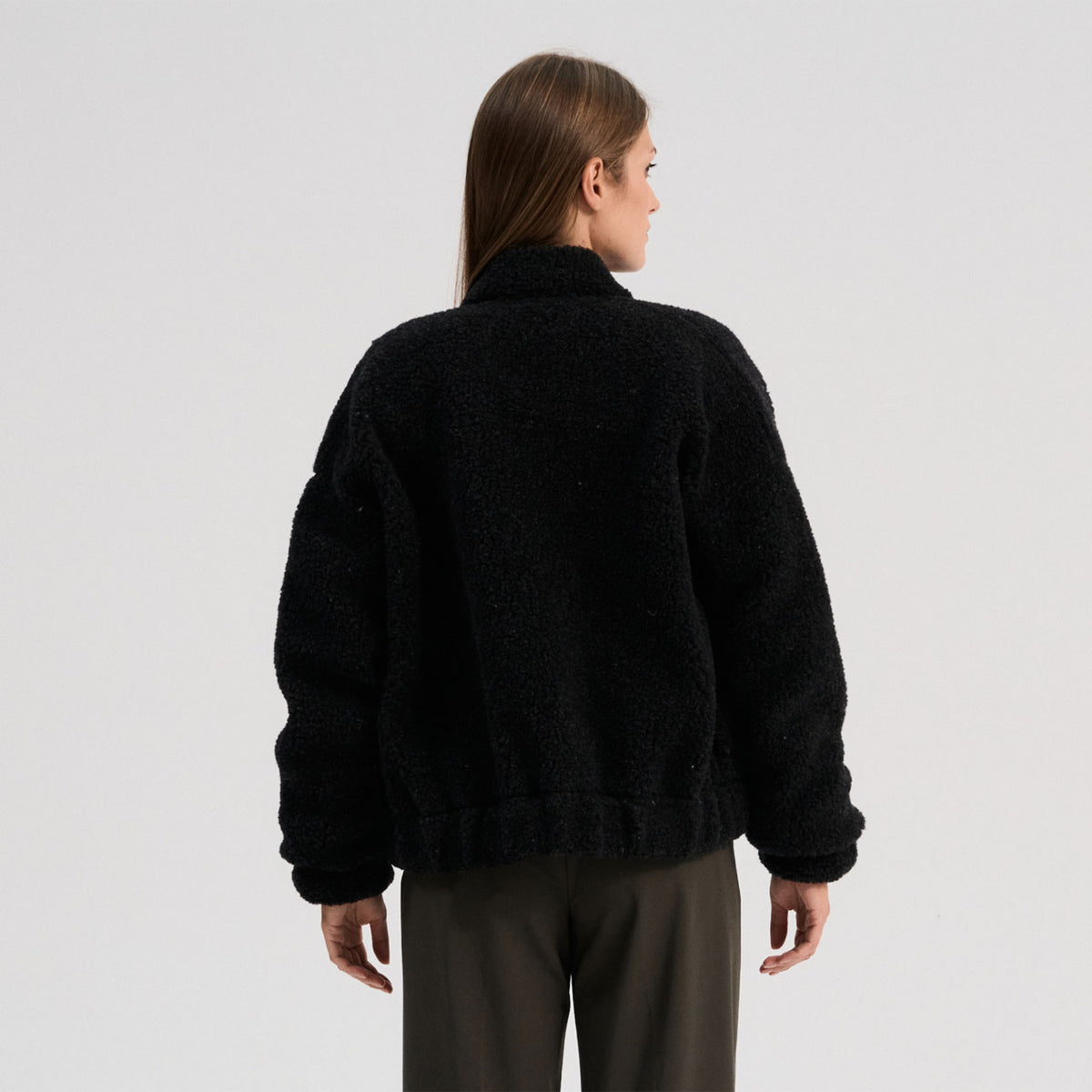 Women's Plush Bomber Jacket - 100% Wool - Black (XS-L)