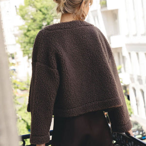 Women's Plush Cropped Cardi Jacket - 100% Wool