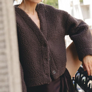 Women's Plush Cropped Cardi Jacket - 100% Wool