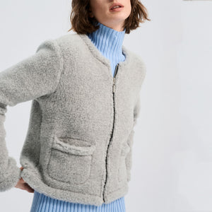 Women's Plush Cropped Jacket - 100% Wool - Silver AW24 (M, L) *Last ones