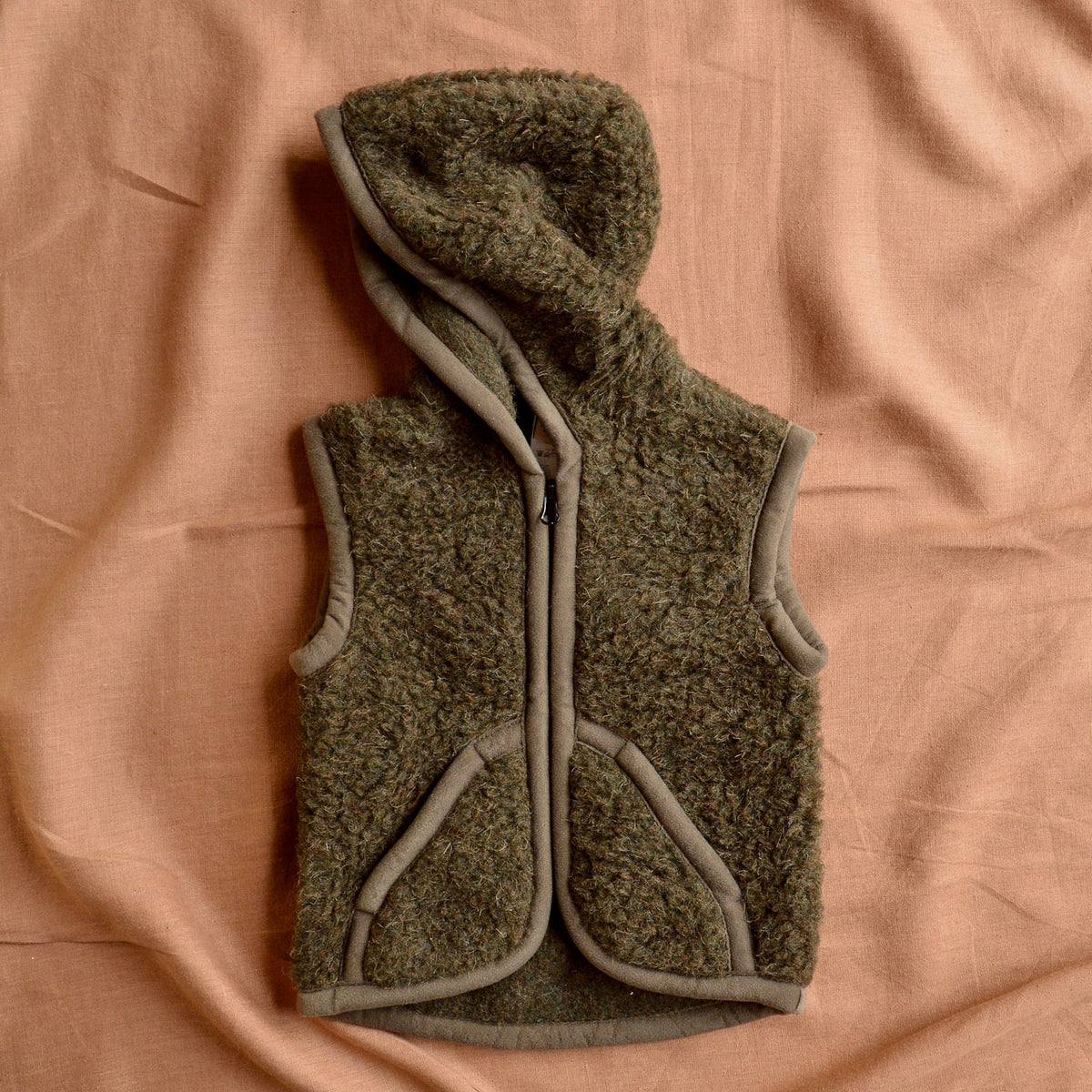 Hooded Zip Teddy Vest - Wool Fleece - Khaki (1-12y) *Returning 2026