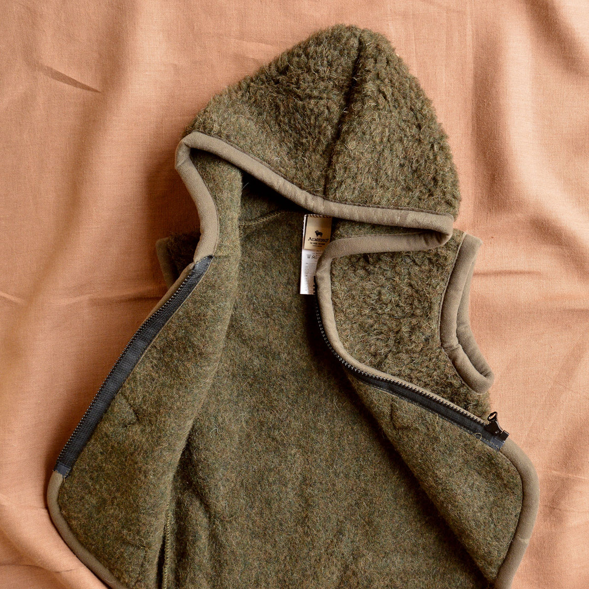 Hooded Zip Teddy Vest - Wool Fleece - Khaki (1-12y) *Returning 2026