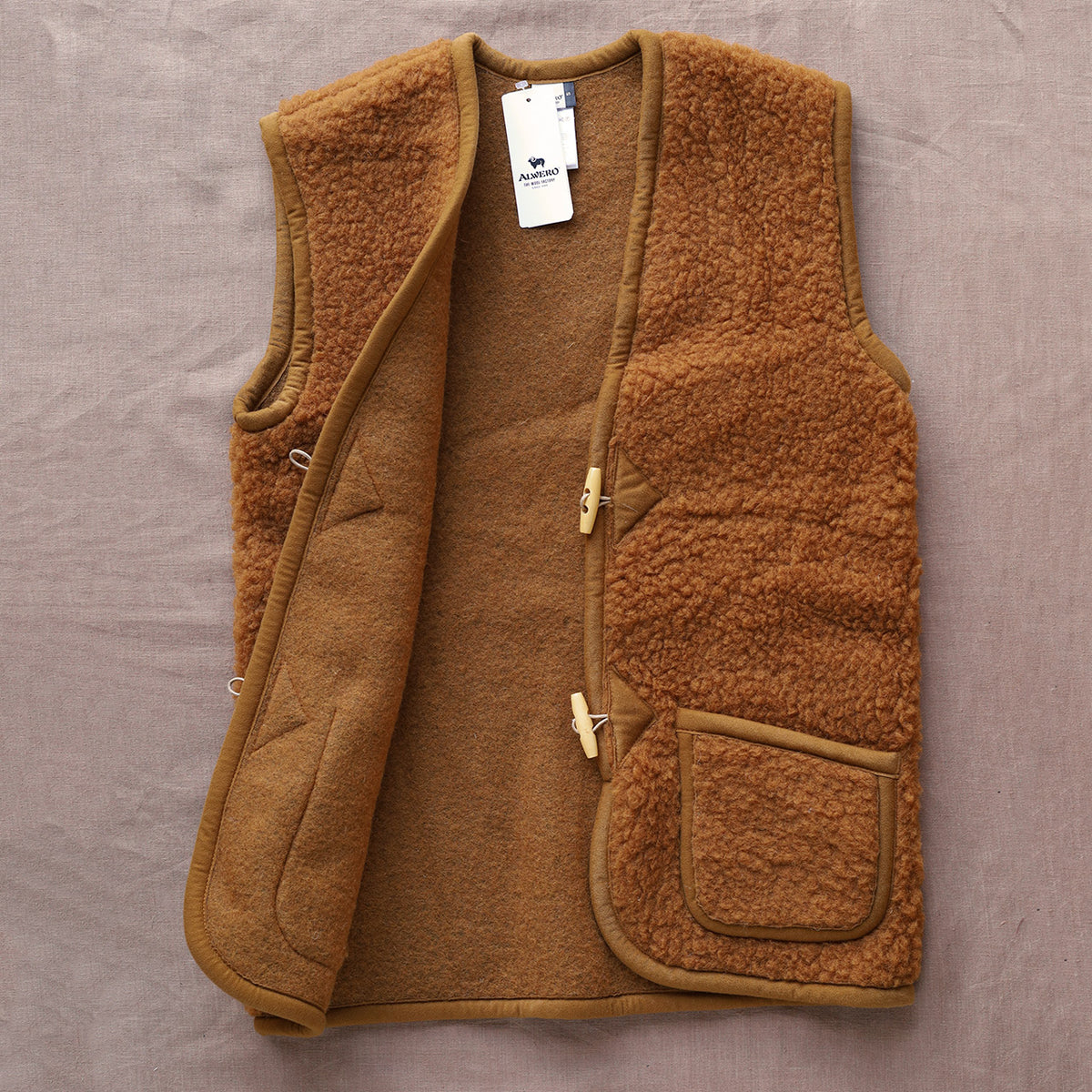 Women's Fleece Alpen Vest - 100% Wool - Caramel