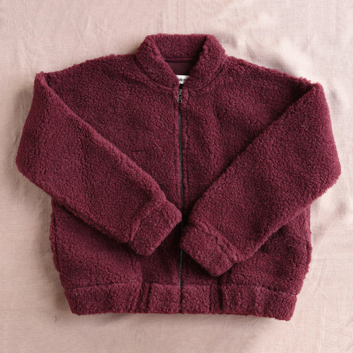 Women's Plush Bomber Jacket - 100% Wool - Cherry Liqueur