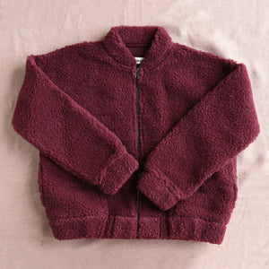 Women's Plush Bomber Jacket - 100% Wool - Cherry Liqueur