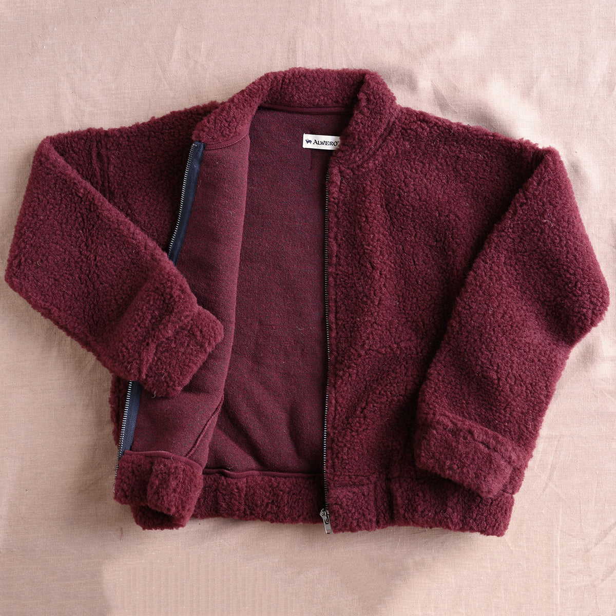 Women's Plush Bomber Jacket - 100% Wool - Cherry Liqueur