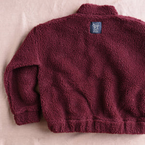 Women's Plush Bomber Jacket - 100% Wool - Cherry Liqueur
