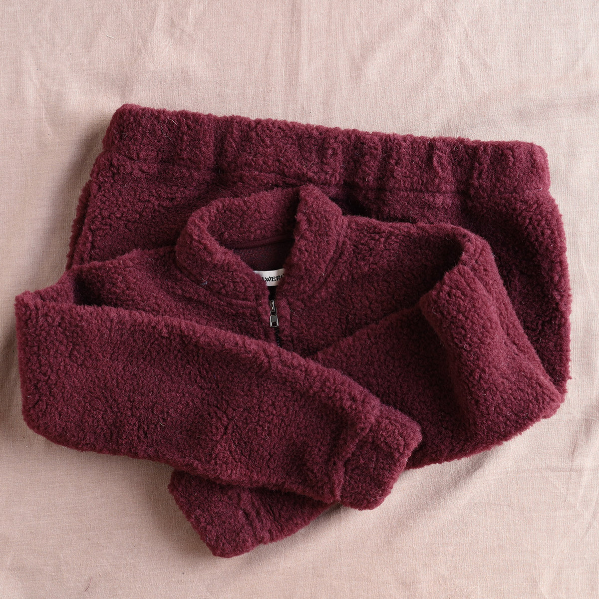 Women's Plush Bomber Jacket - 100% Wool - Cherry Liqueur