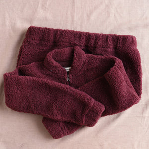 Women's Plush Bomber Jacket - 100% Wool - Cherry Liqueur