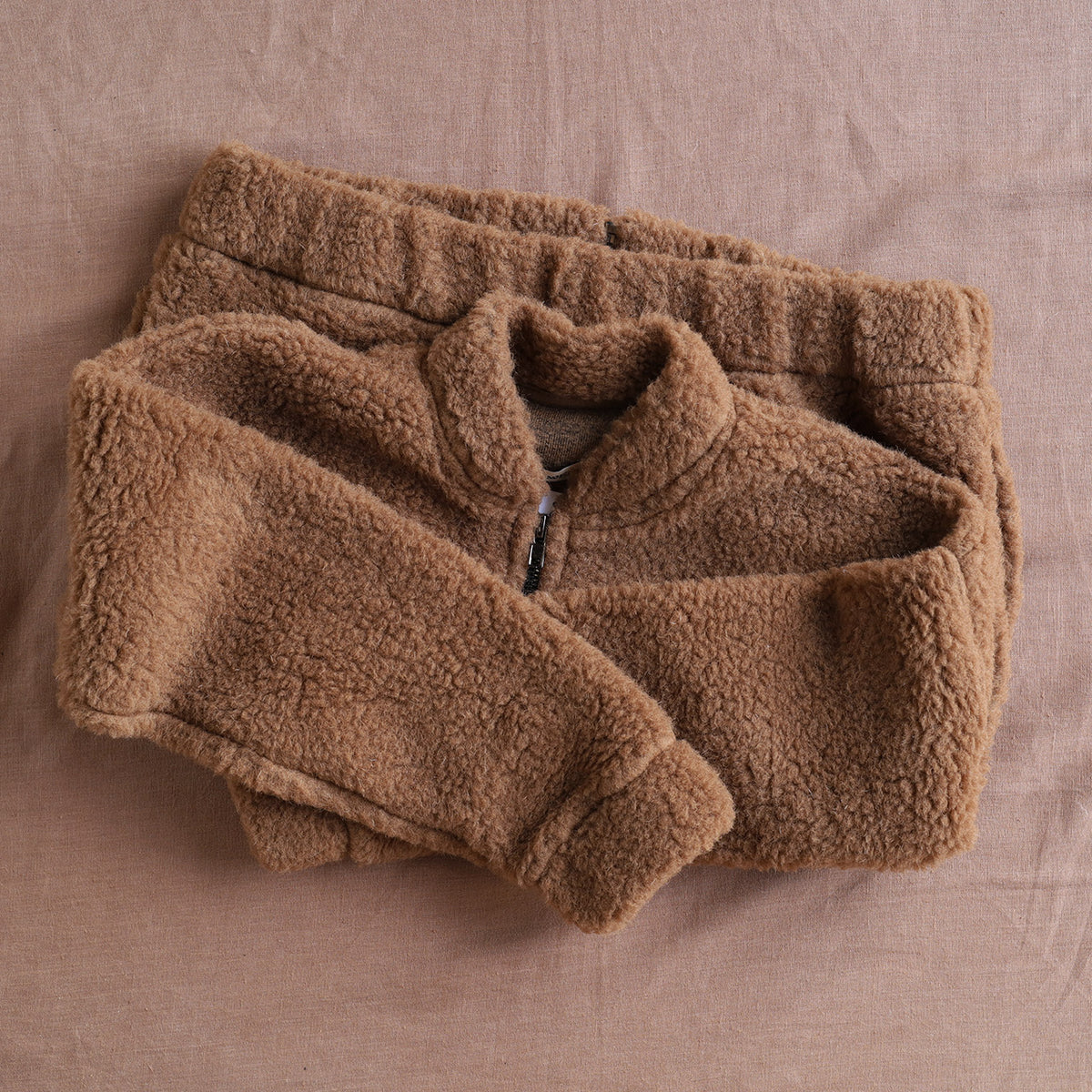 Women's Plush Bomber Jacket - 100% Wool - Teddy Brown