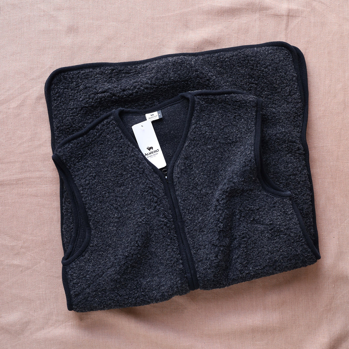 Womens Long Zip Vest  - Wool Fleece - Black