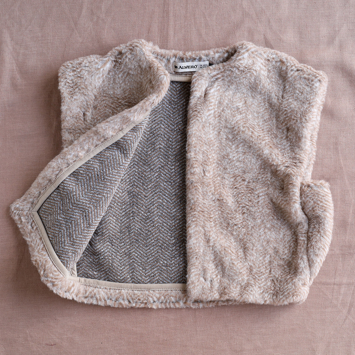 Women's Fleece Vest - 100% Wool - Herringbone Camel (XS-L)