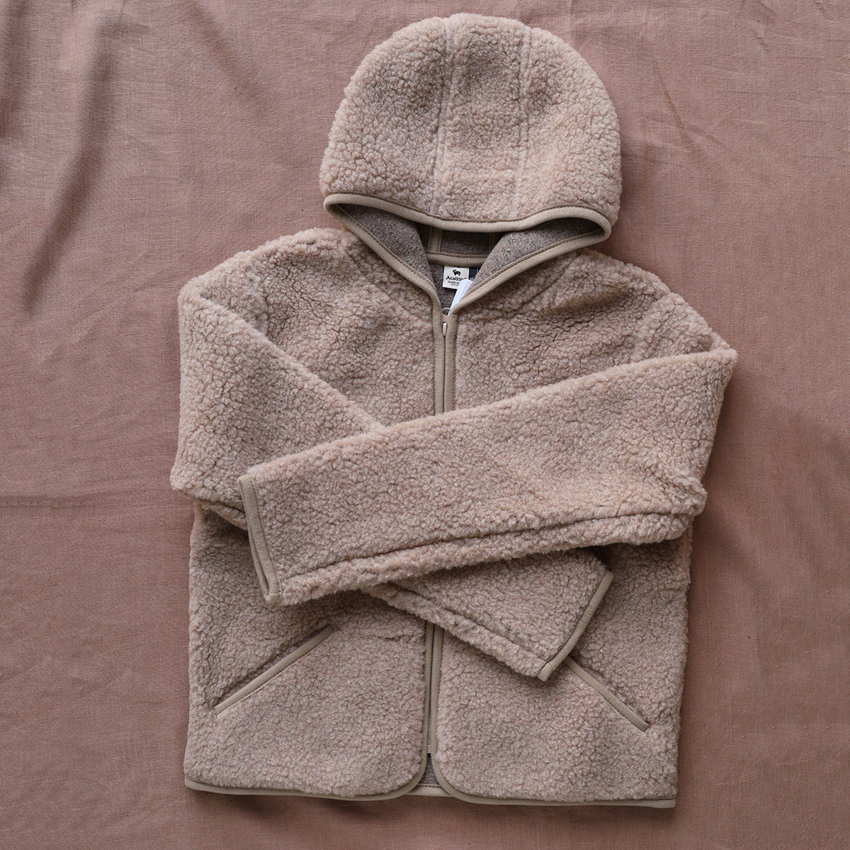 Women's Plush Hooded Jacket - 100% Wool - Tan (S, M, L)