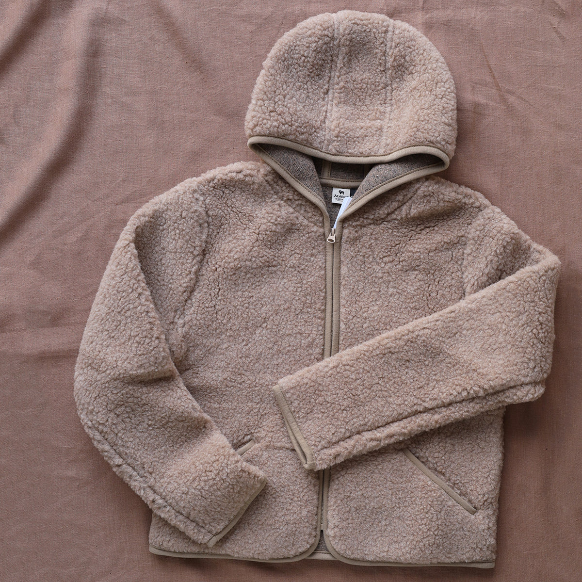 Women's Plush Hooded Jacket - 100% Wool - Tan (S, M, L)