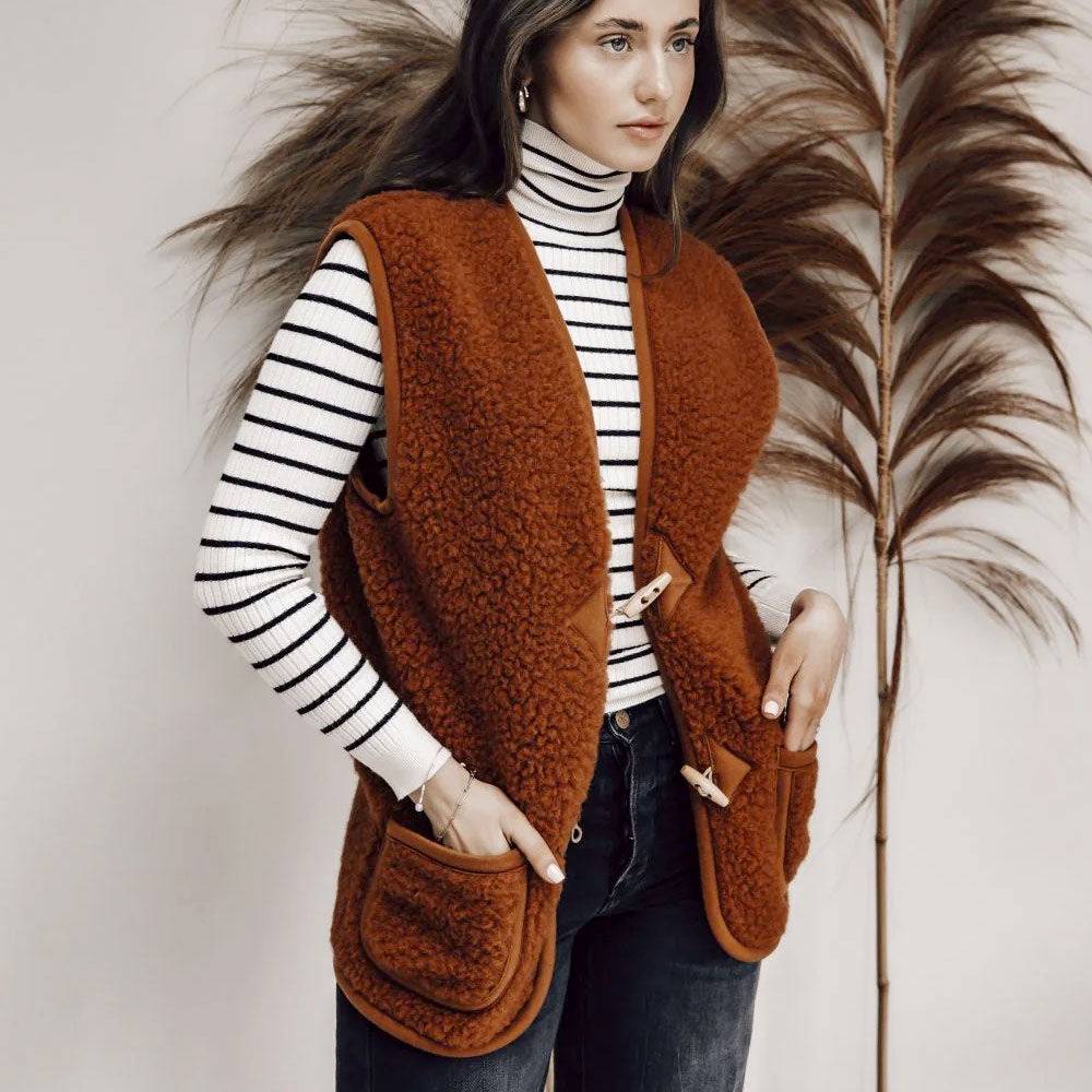 Women's Fleece Alpen Vest - 100% Wool - Fox (S, M, L)