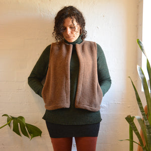 Women's Fleece Vest - 100% Wool - Camel