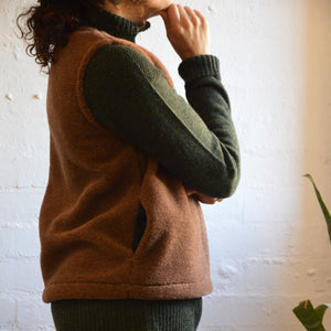 Women's Fleece Vest - 100% Wool - Camel