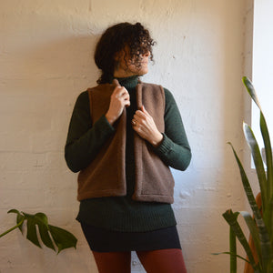 Women's Fleece Vest - 100% Wool - Camel