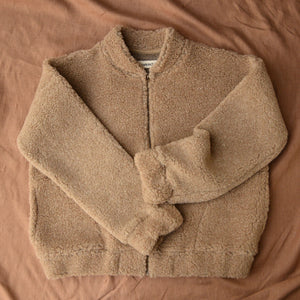 Women's Plush Bomber Jacket - 100% Wool - Tan (XS-L)